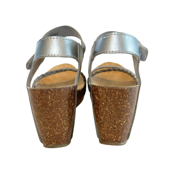 Blowfish Malibu Sandals Wedge Platform Faux Leather Silver Strappy Metallic 8.5 - Picture 6 of 10